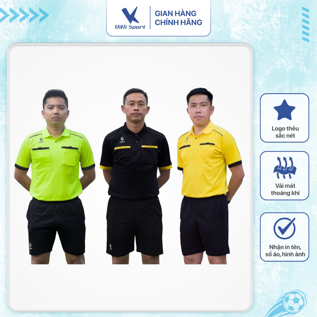 Bộ quần áo trọng tài bóng đá Eric 2.0 chuyên nghiệp, form thể thao chuẩn thi đấu, thoáng mát thấm hút tốt | ViKi Sport