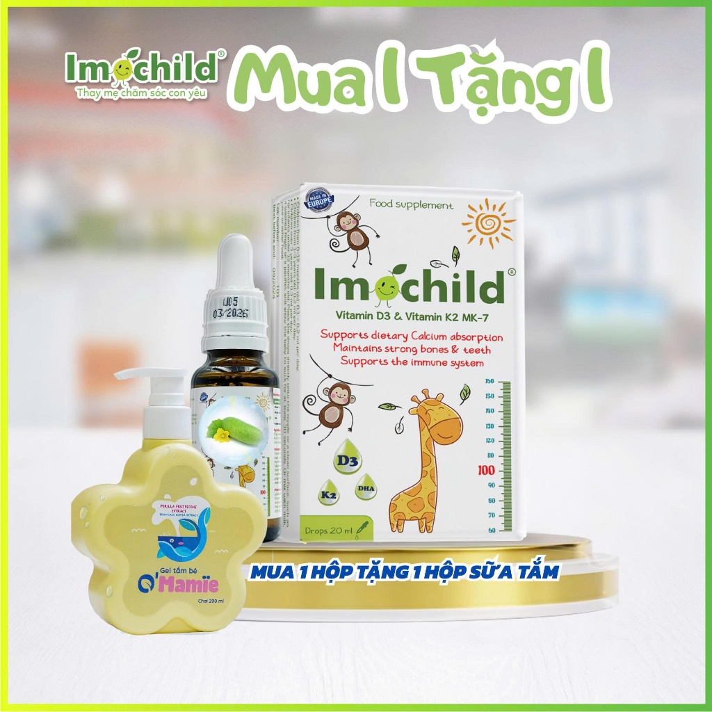 Bộ 3 Vitamin D3 K2 MK7 DHA Imochild Cho Bé Tăng Chiều Cao Xương Chắc Khỏe Cải Thiện Trí Não D3K2