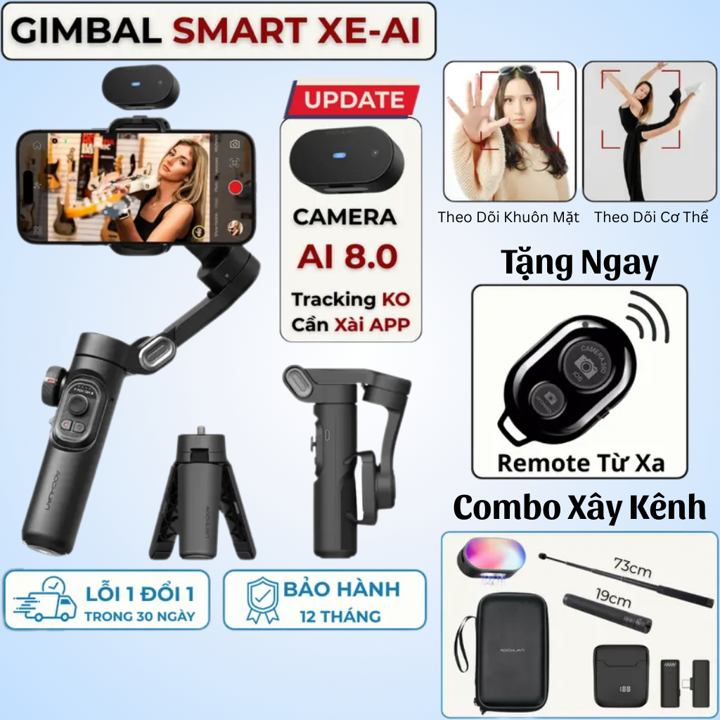 Gimbal chống rung điện thoại AOCHUAN Smart XE, Cây chống rung gimbal chính hãng loại tốt cao cấp