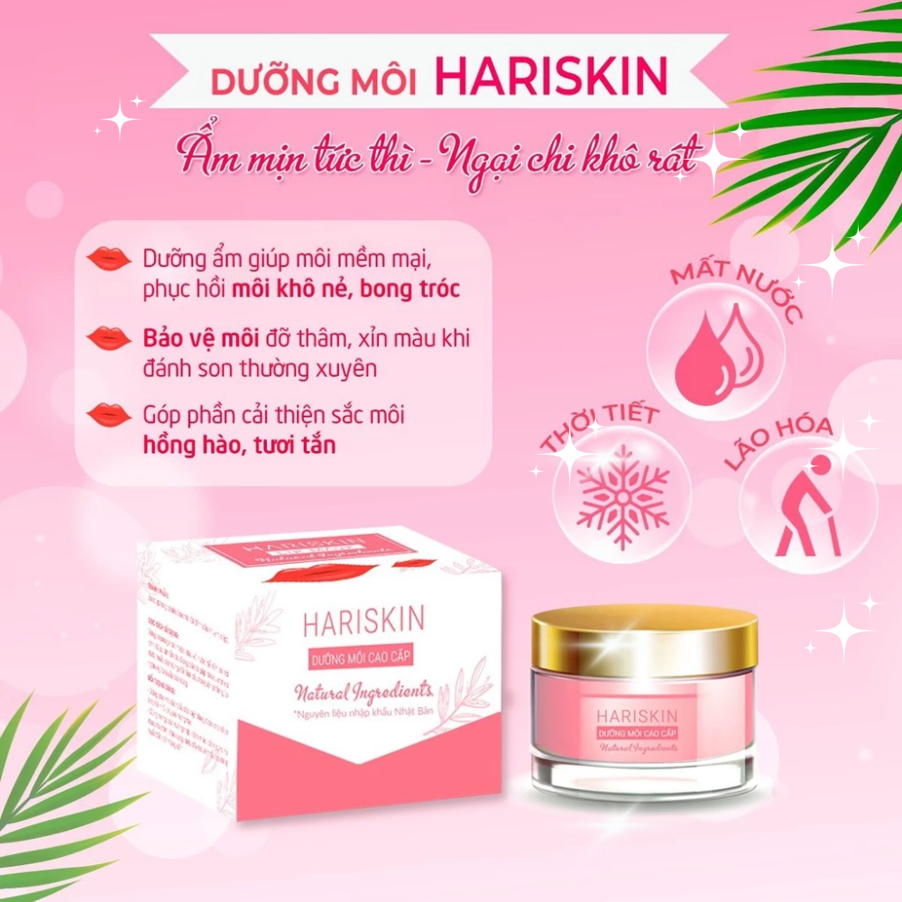 Dưỡng môi Hariskin cung cấp vitamin dưỡng ẩm, làm mềm môi, ngăn ngừa khô nẻ, bong tróc