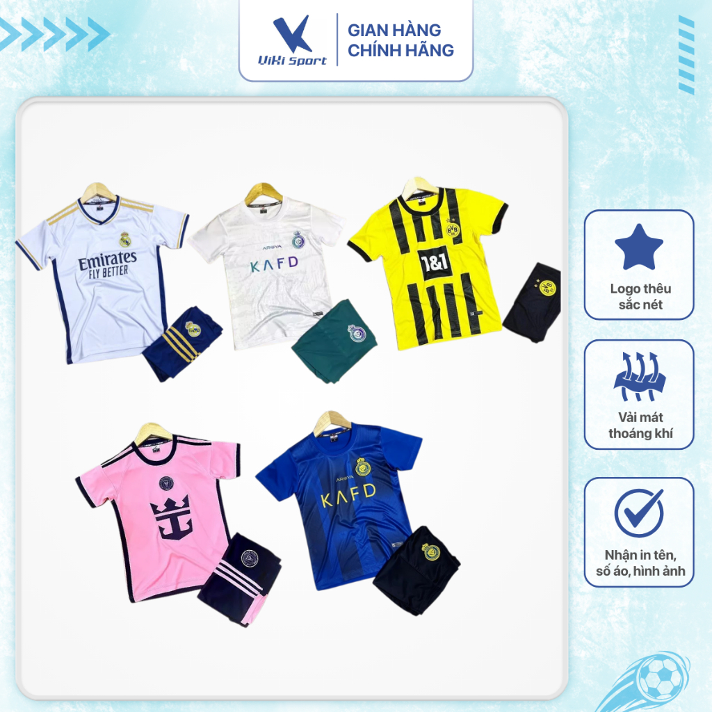 Bộ quần áo bóng đá trẻ em JP03 từ 1 - 14 tuổi, thiết kế năng động, thoáng mát, phù hợp tập luyện và thi đấu | ViKi Sport