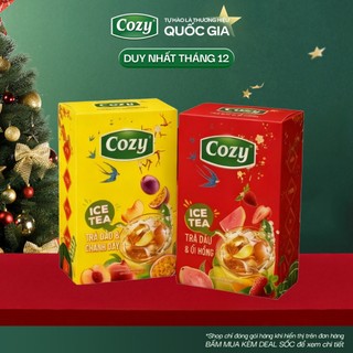  Trà Cozy Hộp Tết Hòa Tan Giải Nhiệt,Làm Giỏ Quà Tết Tiện Lợi Pha Chế Hương Chanh Dây Đào Dâu và Ổi Hồng 8 Gói - 120g 
