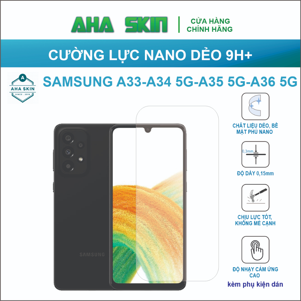 Dán cường lực Samsung A33/A34 5G/A35 5G/A36 5G, Cường lực dẻo Nano 9h+