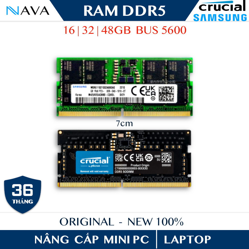 RAM Samsung / Crucial DDR5 5600MHz 16GB / 32GB / 48GB – Nhập Khẩu BH 3 Năm – RAM Laptop, Mini PC