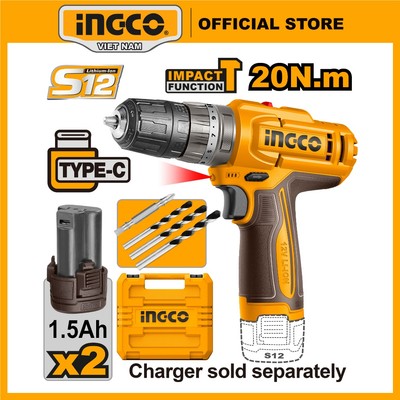 Máy khoan pin 12V INGCO CIDLI12206 máy khoan 3 chức năng cho DIY gia đình thợ văn phòng chính hãng