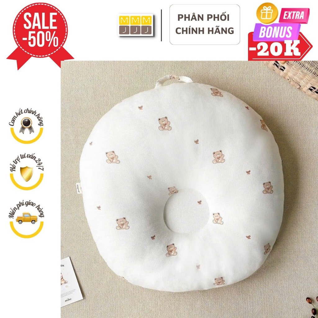 Gối chống trào ngược cho bé Mochee, gối chống trào vải xô họa tiết, vải cotton waffle,…mềm mại, thoáng mát cho bé-MinJee