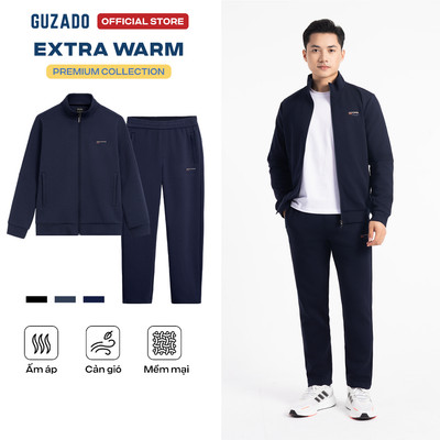Bộ Thu Đông Cao Cấp GUZADO Vải Nỉ Dệt Interlock Siêu Mịn, Giữ Ấm Tốt, Mẫu Trơn Nam Tính Lịch Lãm MBN2504-MCBG25W019
