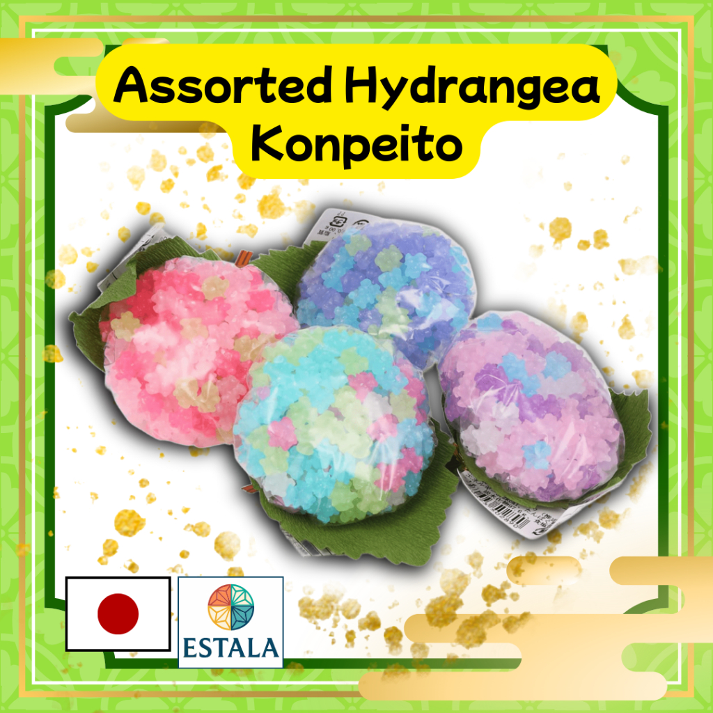 Estala Konpeito Japanese Traditional Sugar Confections Set of 4 Assorted Colors Ajisai hydrangea