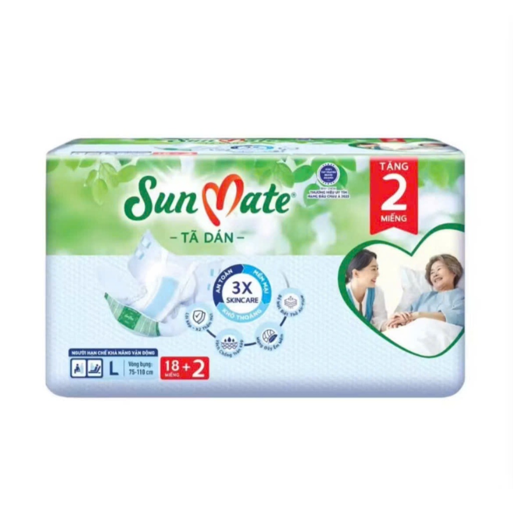 Sỉ 1 Cây/Thùng 6 Gói Tã dán Sunmate L18 +2 (20 Miếng) - Tã Người lớn Sunmate size L - Hsd mới