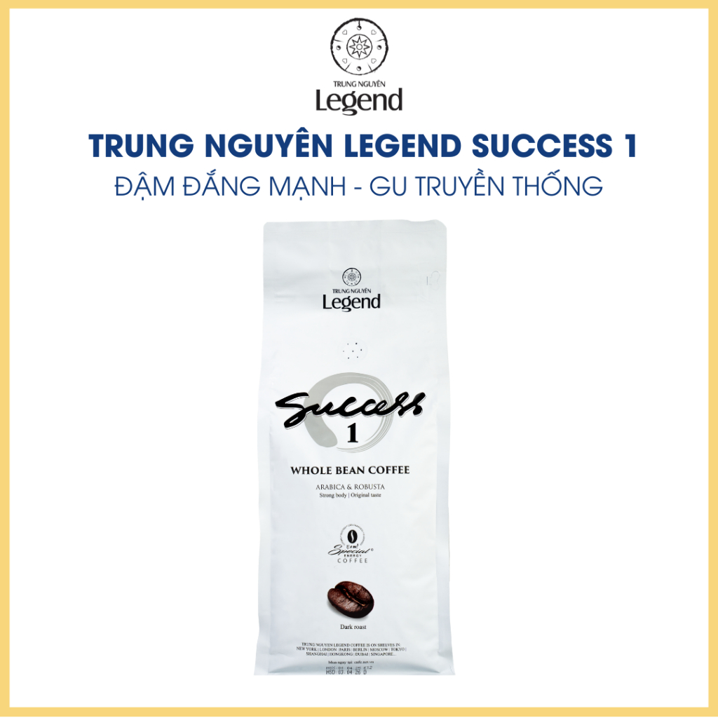 COMBO 2 Bịch Cà Phê Hạt Mộc Trung Nguyên Legend Success 1 – Gói 1kg – Gu Mạnh, Đậm Đắng Truyền Thống