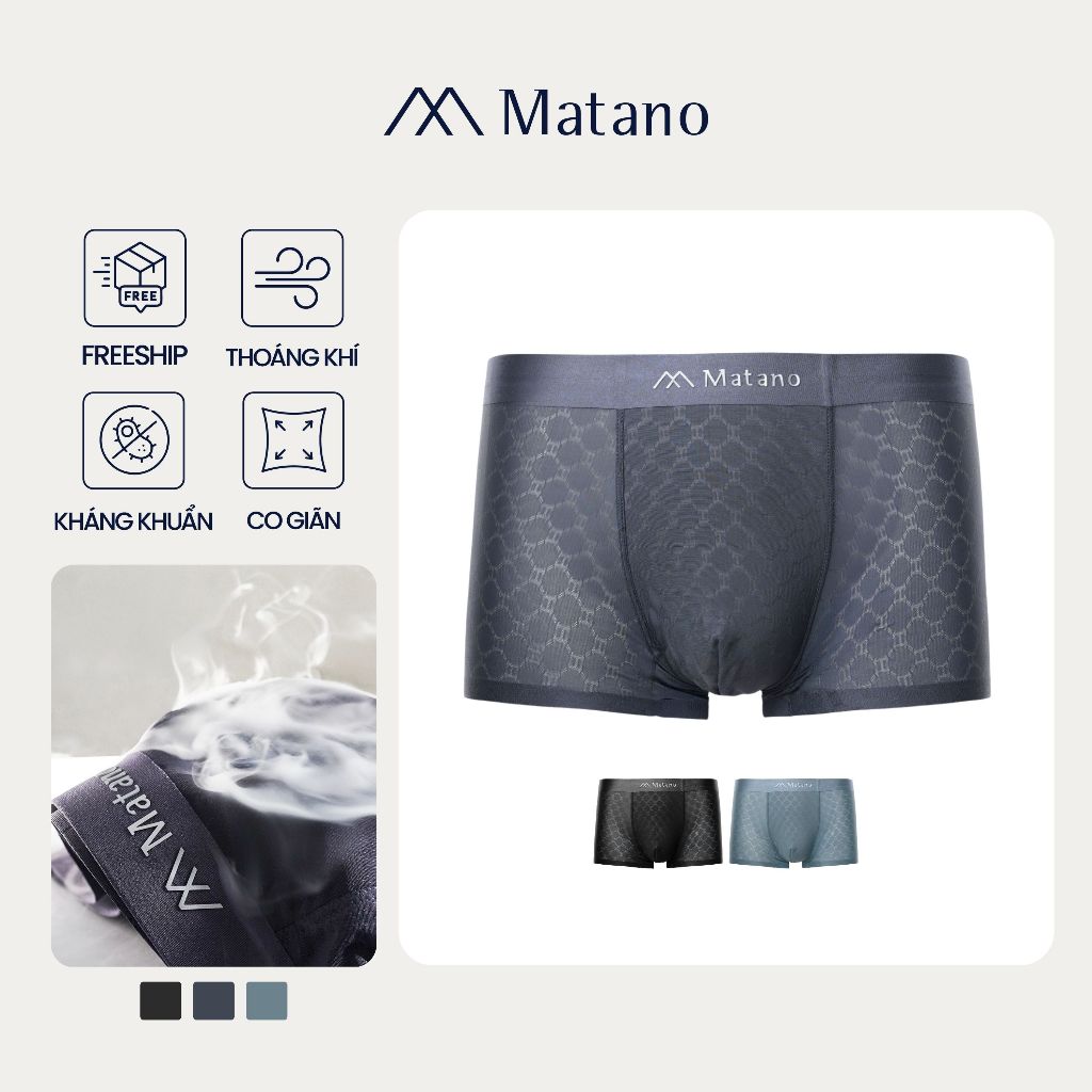 Quần Boxer Nam Lụa Băng Thông Hơi Họa Tiết Matano QL069 thoáng khí, mềm mại, co giản, kháng khuẩn