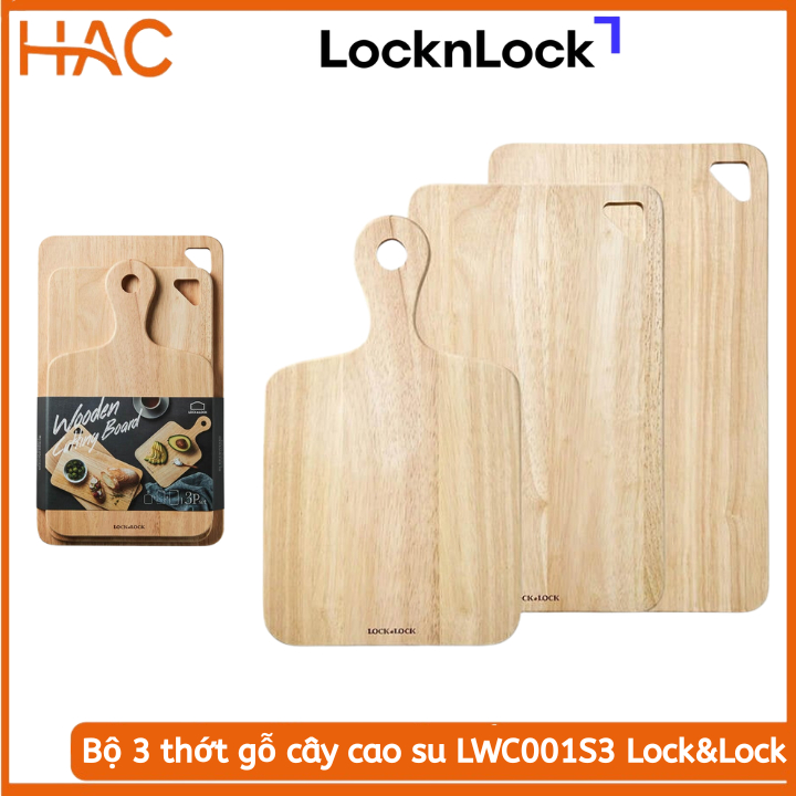 Bộ 3 Thớt Gỗ Cây Cao Su Lock&Lock LWC001S3 – 2 Thớt Chữ Nhật + 1 Thớt Ping Pong, An Toàn Cho Sức Khỏ