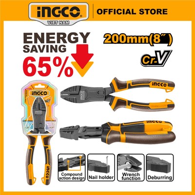Kìm răng đa năng kết hợp kích thước 8 inch cao cấp, thép Crv INGCO HCCP58200 thiết kế trợ lực 65% 8"/ 200mm
