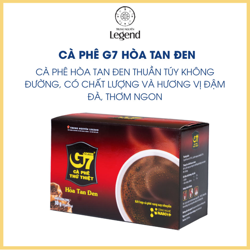 COMBO 2 Hộp Cà Phê Hòa Tan G7 Trung Nguyên – G7 Đen – Hộp 15 Gói – Cà Phê Đen Thuần, Không Đường, Vị