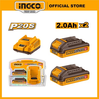 Bộ combo 2 pin 2.0Ah và sạc dùng máy pin 20V INGCO FBCPK2212