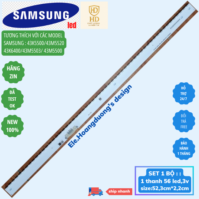 Thanh led Tivi Samsung 43K5500 43K6400 43M5500 43M5520 43M5503 (Set Bộ 1 Thanh–56 led–3V-dài 52,3cm)