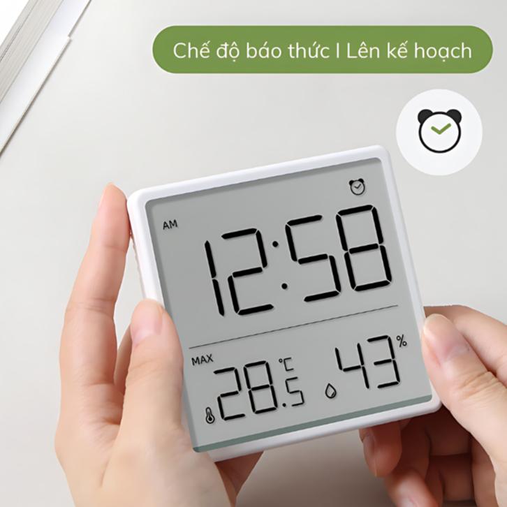 Nhiệt Kế Ẩm Đo Nhiệt Độ Phòng Điện Tử, Đo Lường Thời Gian Chính Xác Tích Hợp Đồng Hồ Báo Thức Cho Bé