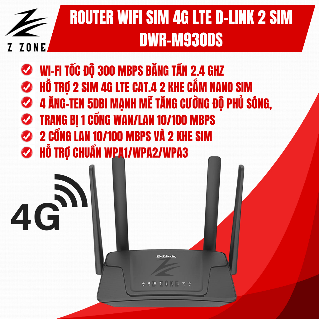 Bộ Phát WiFi Router 4G LTE D-Link DWR-M930DS, Hỗ Trợ 2 SIM, Phát WiFi Di Động
