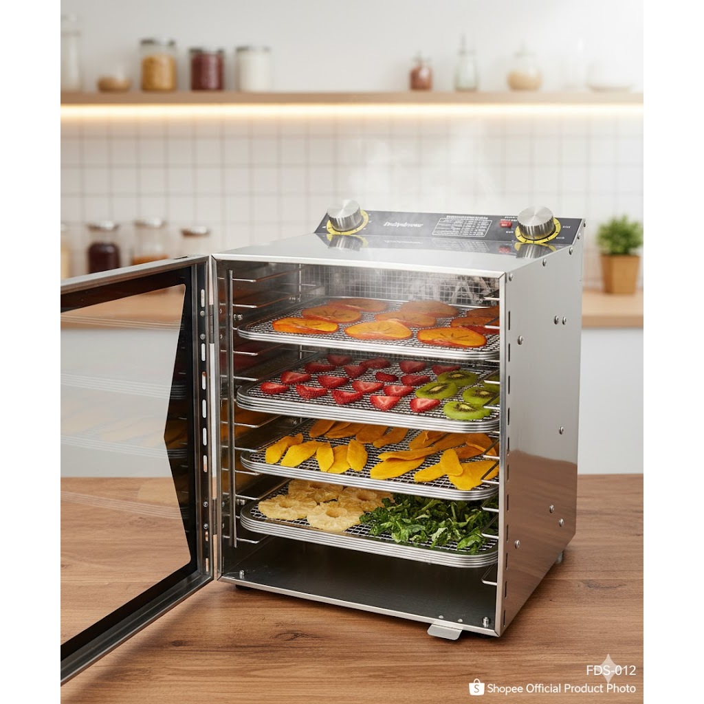 (12 khay điều khiển cơ) Máy Sấy Hoa Quả Thực Phẩm Đa Năng Inox - Máy Sấy Khô Gà, Trà, Dược Liệu - Bảo Hành 12 Thán