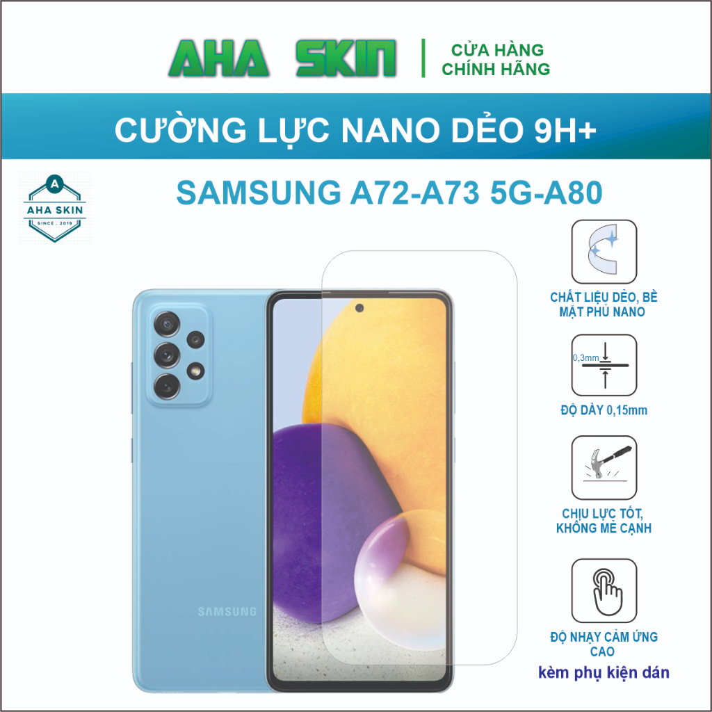 Dán cường lực Samsung A72/A73 5G/A80, Cường lực dẻo Nano 9h+