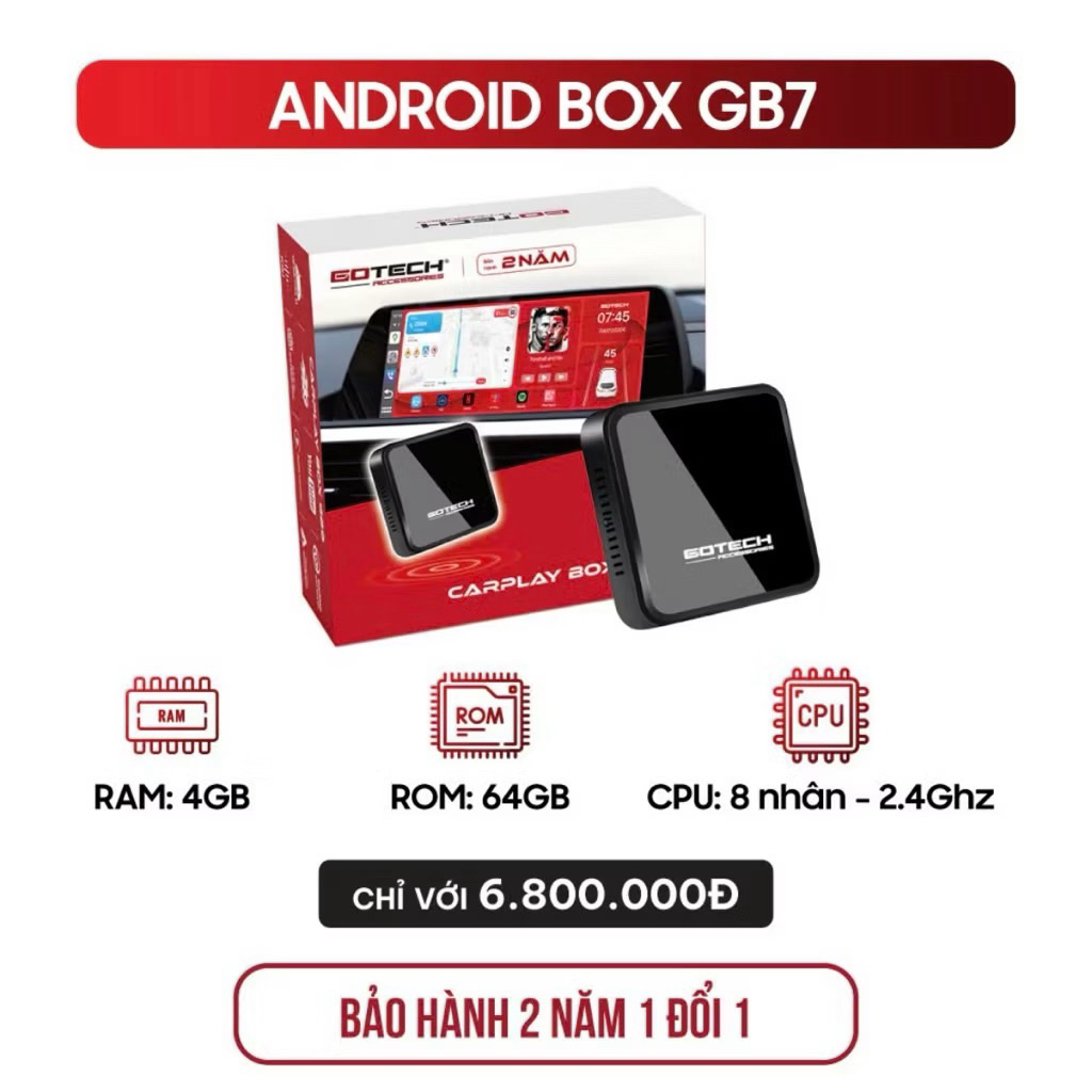 Gotech GB7 Android Box cho ô tô, hỗ trợ xe điện. Tặng kèm camera hành trình, thẻ nhớ, Vietmap live b