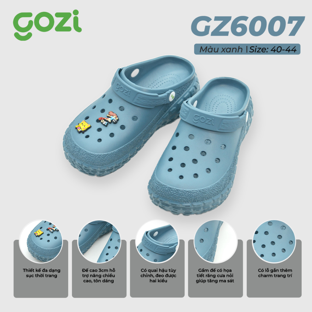 Dép Sục Unisex GOZI, Kiểu Dáng Basic Full Size, Nhựa Eva Chống Trượt GZ6007 [Tặng 4 Charm]