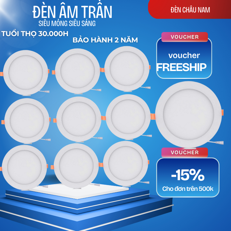 Combo 20 Đèn Led Âm Trần Siêu Mỏng 6W 9W 12W 18W Ánh Sáng Trắng/Vàng Siêu Sáng - Bảo Hành 12 Tháng