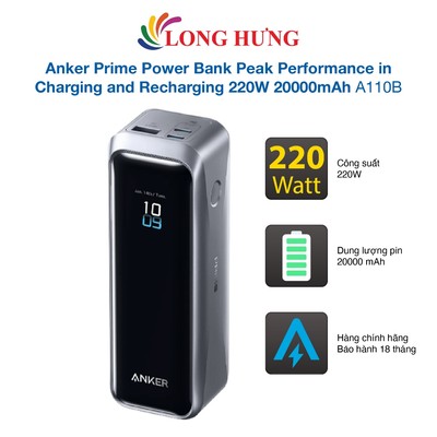 Sạc dự phòng Anker Prime Power Bank Peak Performance in Charging and Recharging 220W 20000mAh A110B - Hàng chính hãng