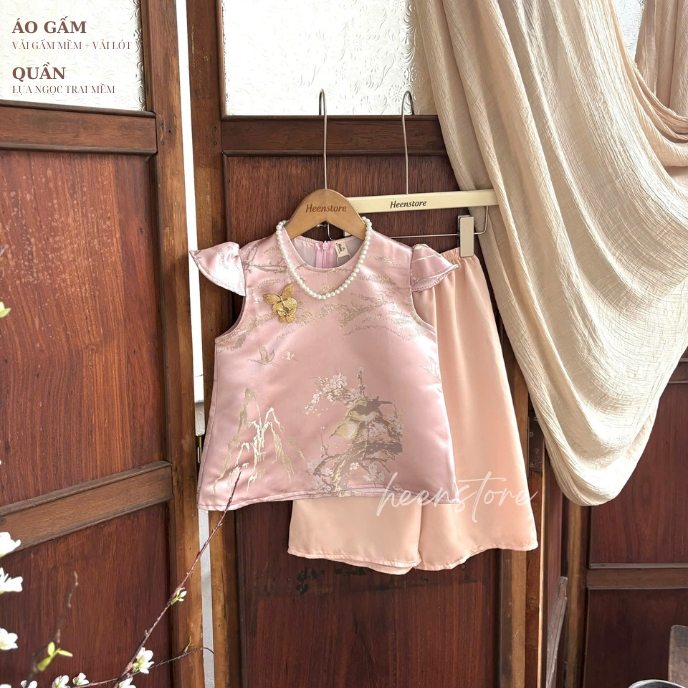 [Có sẵn + Vải Lót] Áo gấm bé gái cao cấp Tết bé gái truyền thống Heenstore