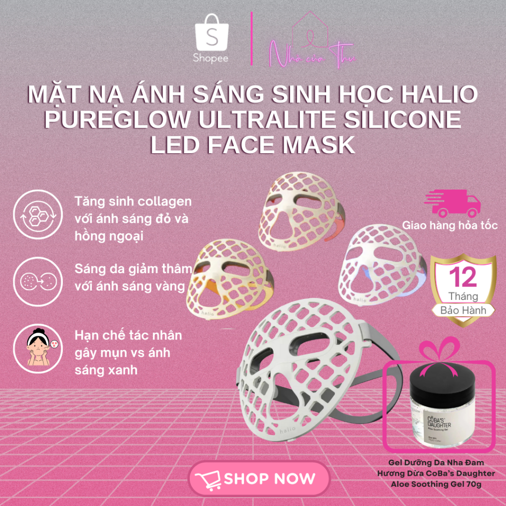 Mặt nạ ánh sáng sinh học Halio PureGlow Ultralite Silicone LED Face Mask - Bảo Hành Chính Hãng 12 Th