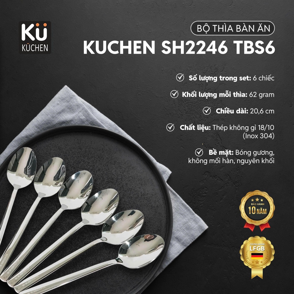 (HOẢ TỐC)-Bộ 6 thìa bàn ăn Table Spoon KUCHEN SH2246 TBS6