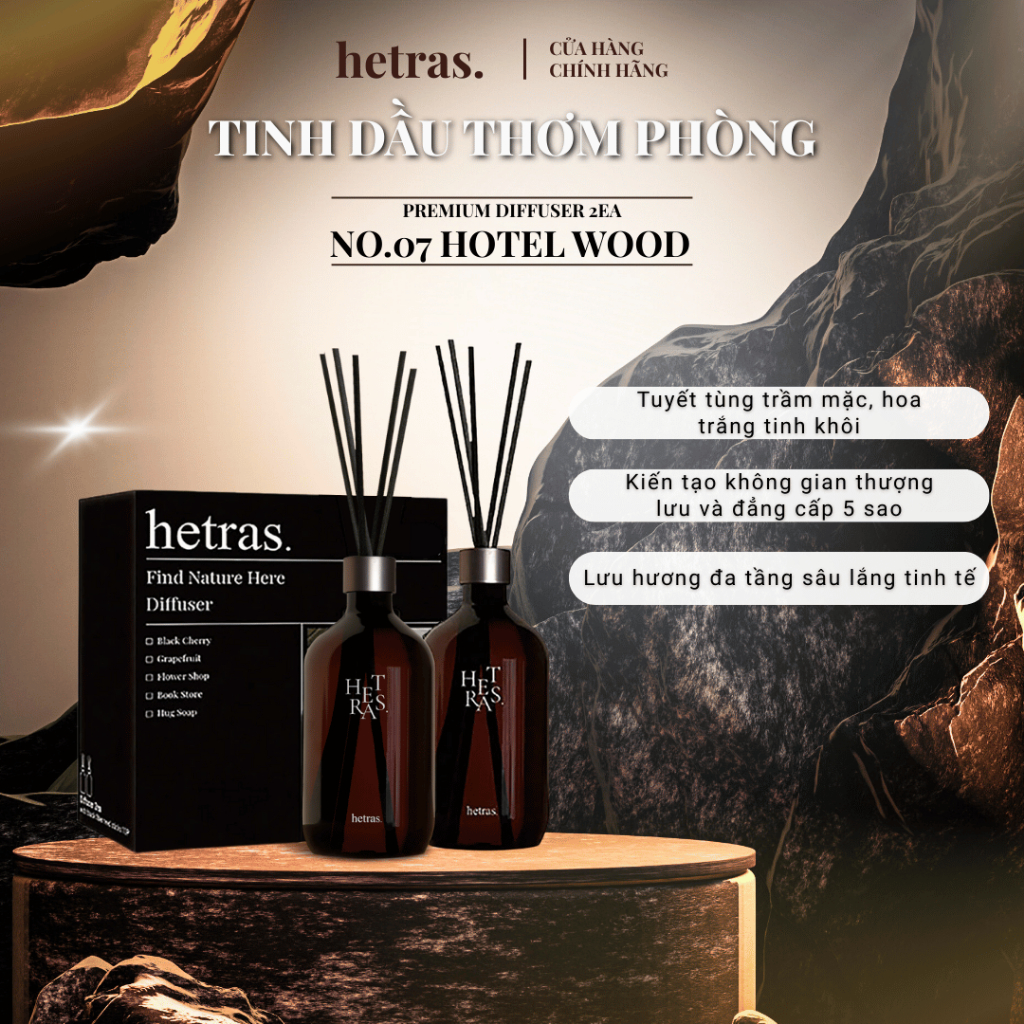 Tinh dầu thơm phòng Hetras - No.07 Hotel Wood - Premium Diffuser 2EA  500ml