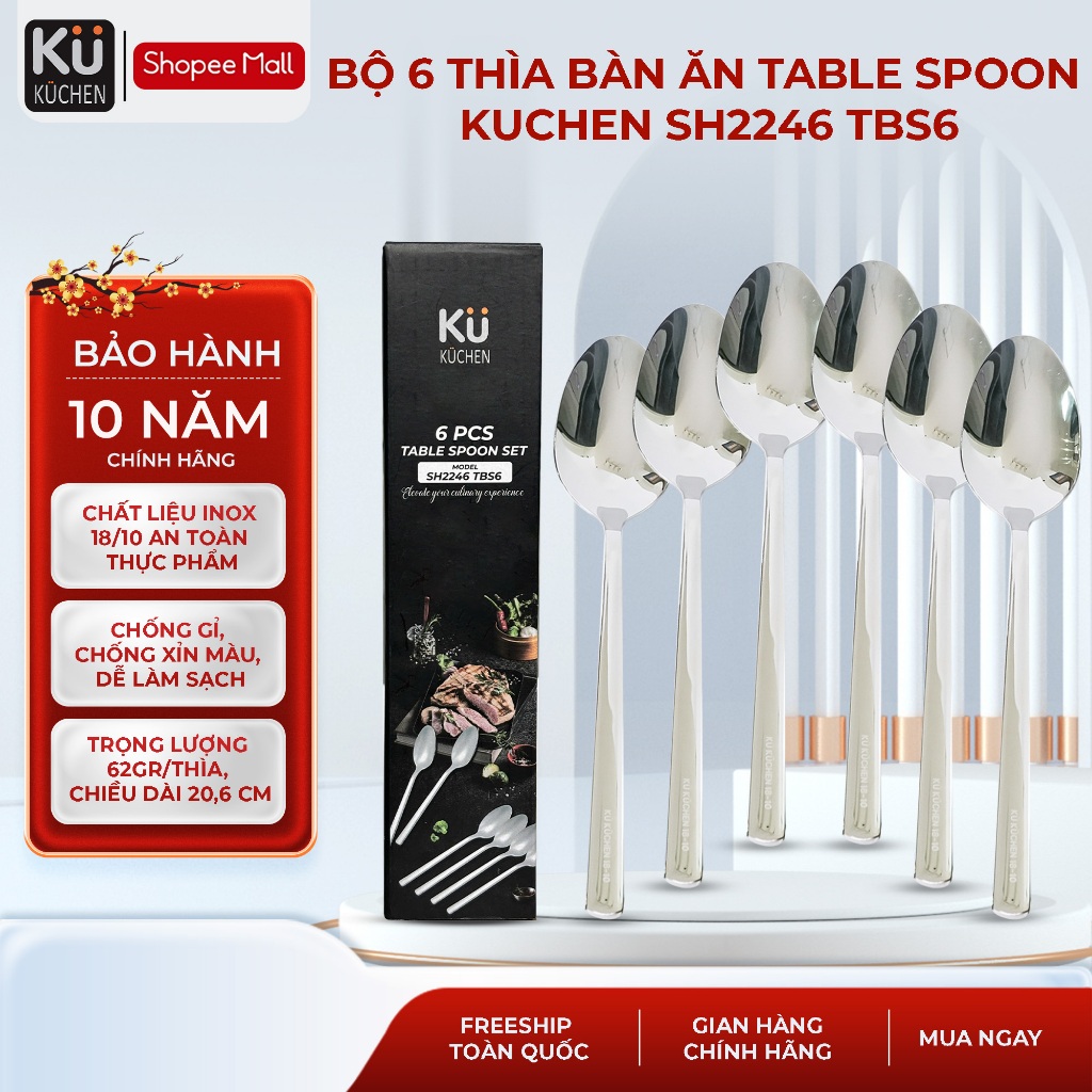 Bộ 6 thìa bàn ăn Table Spoon KUCHEN SH2246 TBS6 I Bảo hành 10 năm