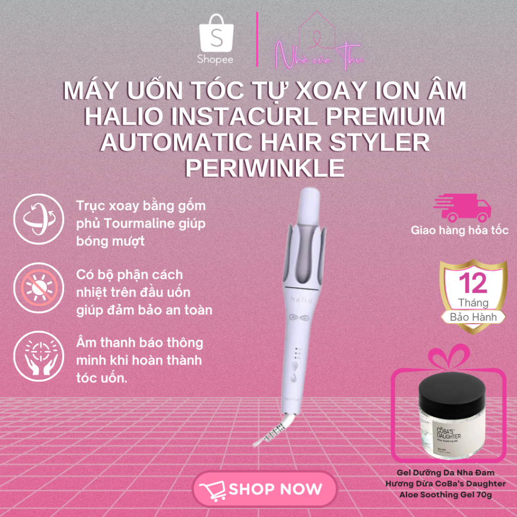 Máy uốn tóc tự xoay ion âm Halio instaCurl Premium Automatic Hair Styler Periwinkle - BH 12 tháng