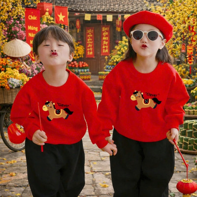 Áo Tết chất liệu nỉ nhung ấm áp in hình ngựa - Áo sweater cho bé trai, bé gái 18-42kg Loza Kids IN027