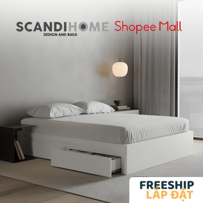 MOLTENI, Giường ngủ 2 hộc tủ, 1m2 BED_144, 210x35cm, Giường ngủ gỗ Scandi Home