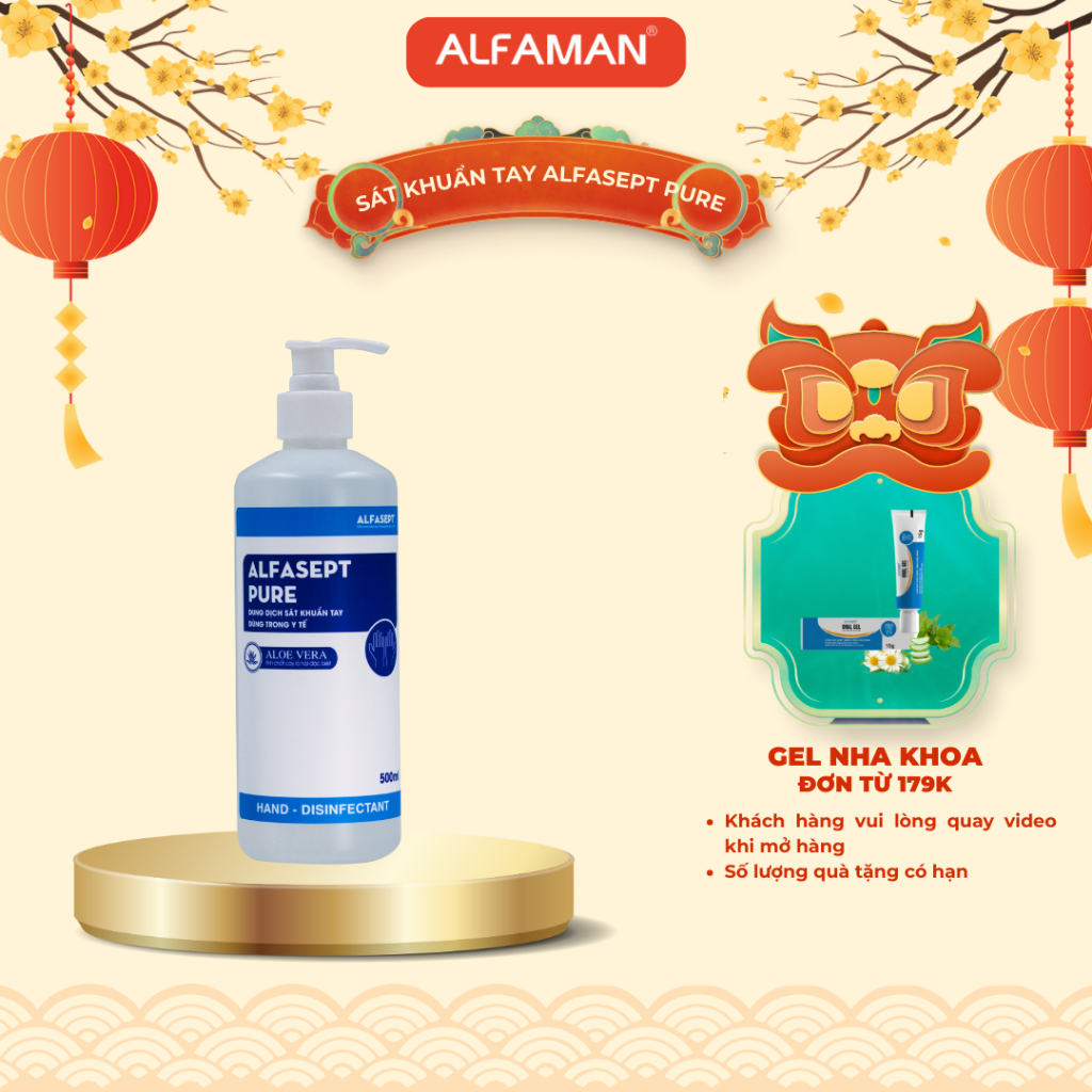 Nước Rửa Tay Khô ALFASEPT Pure An Toàn Cho Da Nhạy Cảm, Giúp Diệt Khuẩn Nhanh Chóng Và Hiệu Quả Lọ 500ml