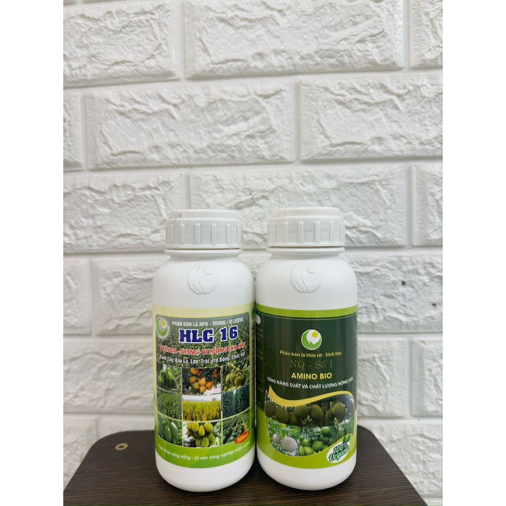 Combo HLC 16 và Amino Bio chai 500ml phân bón lá cao cấp giúp bật chồi vọt đọt mập cơi xanh dày lá v
