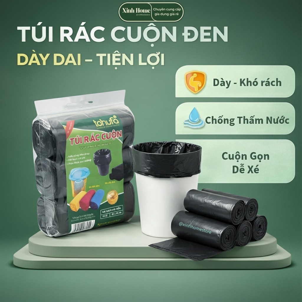 Combo 5 Set 3 túi rác tự phân huỷ sinh học Xinh Home size 55x65cm – Túi rác thân thiện môi trường