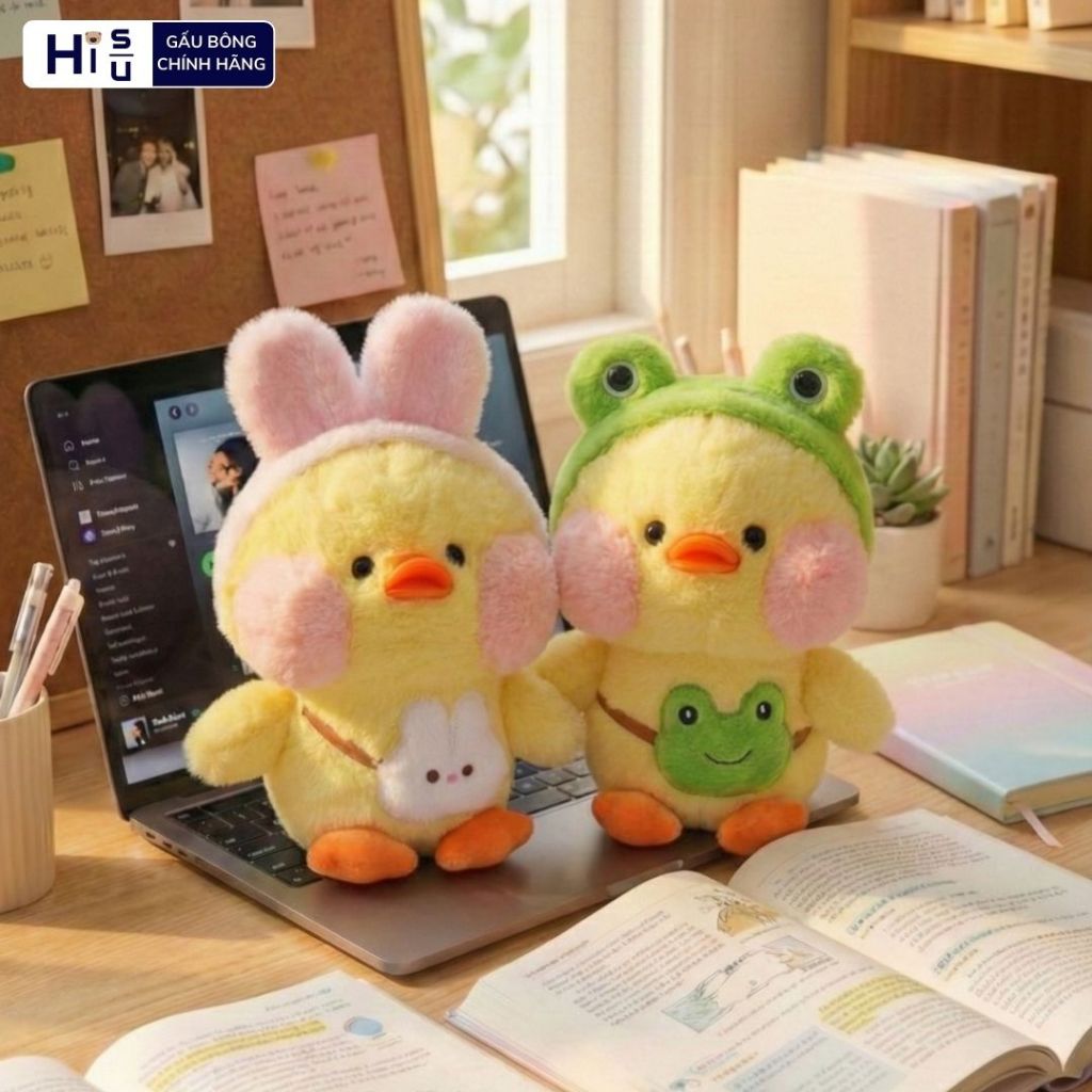Gấu Bông Vịt Má Hồng Đội Mũ Thỏ,Ếch Đáng Yêu, Vịt Nhồi Bông Đeo Túi Làm Quà Tặng Cho Bé, Ban Gái,Dec