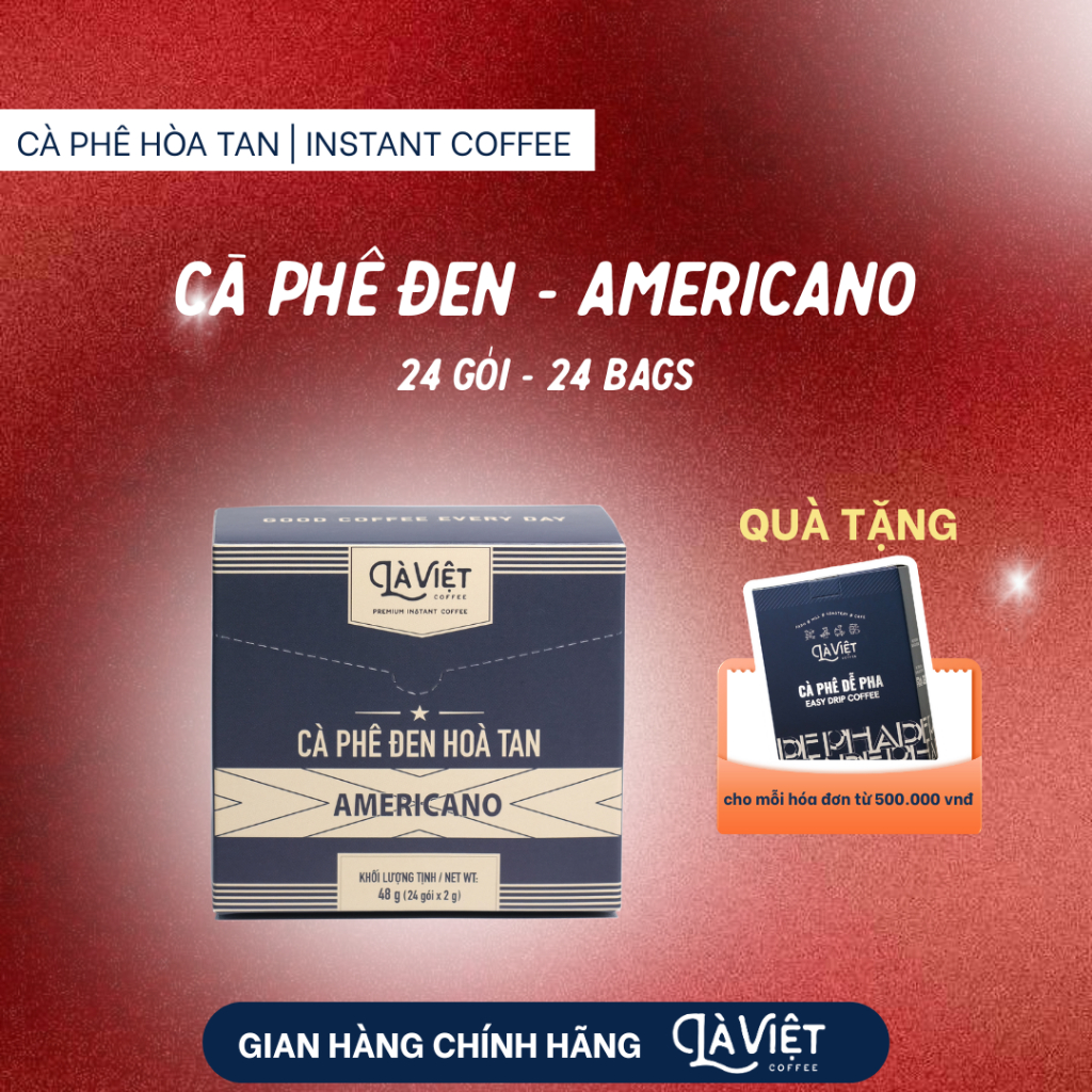 Cà Phê Đen Hòa Tan - Americano  LÀ VIỆT - Hộp 24 Gói (2grams/gói)