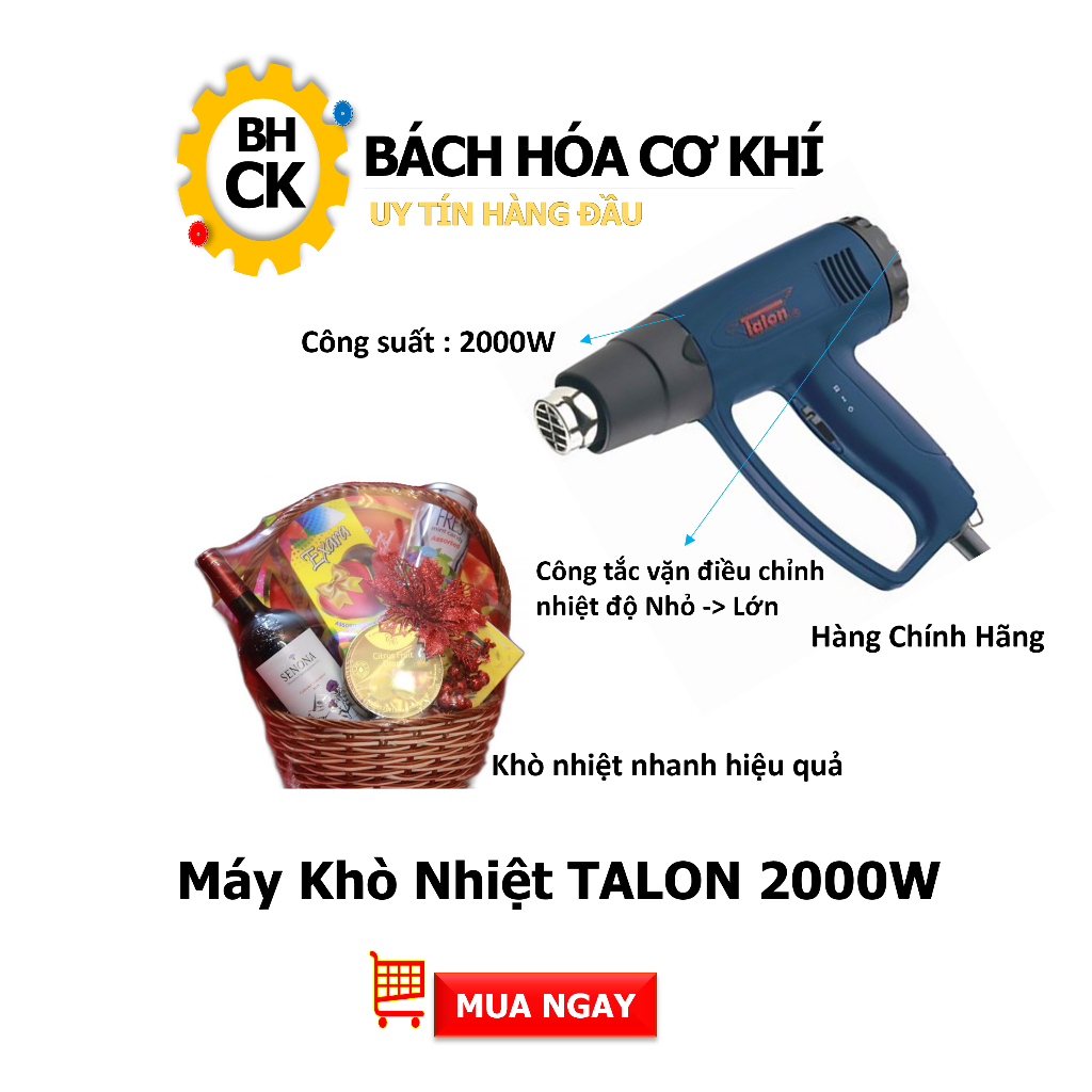 Máy Khò Nhiệt Talon Công Suất 2000W, Dùng Khò Giỏ Quà Tết, Dán PDF Cho Xe Máy, Hàng Chính Hãng