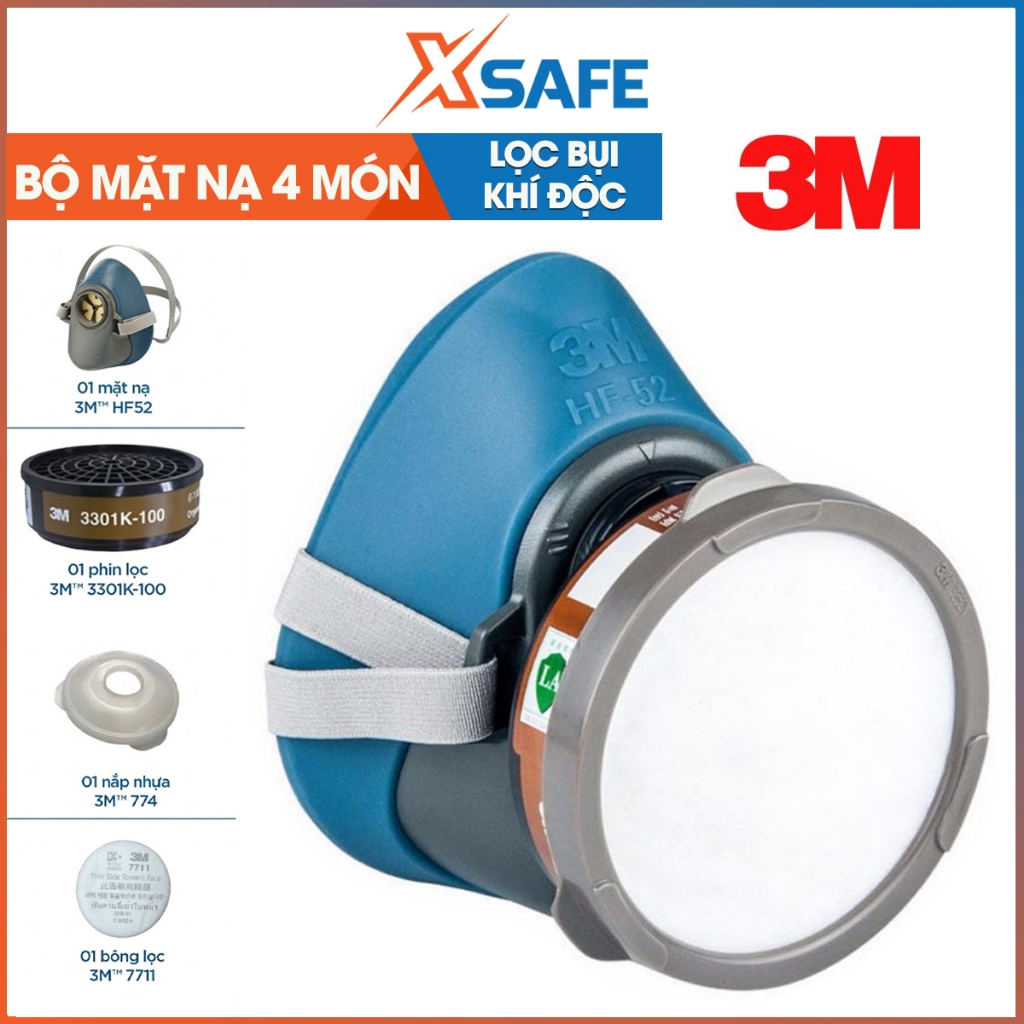 Bộ mặt nạ phòng độc 3M HF52-3301K-7711-385 (4 món) phòng hơi hữu cơ, lọc bụi, phun sơn, hóa chất