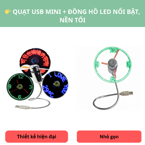 [qdh] Quạt Mini USB Chạy Đèn LED Hiệu Ứng Số Đồng Hồ Bắt Mắt Dùng Trang Trí Bàn Học Không Phải Đồng 