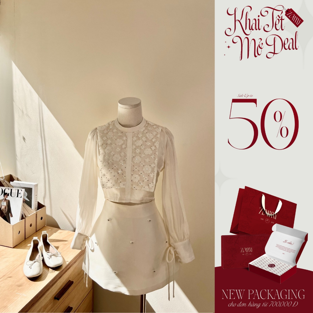 ZAMY SHOP - Sơ mi thiết kế crop phối tơ thanh lịch, nữ tính