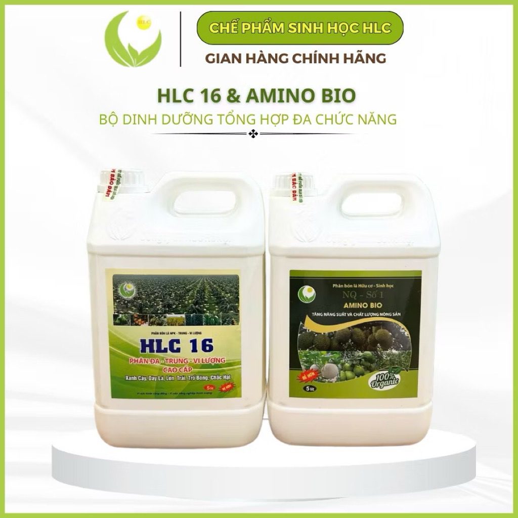 COMBO HLC16 và AMINO BIO can 5L phân bón lá cao cấp giúp bật chồi vọt đọt mập cơi xanh dày l