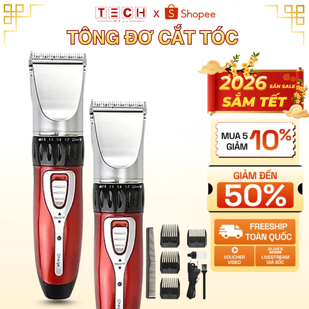 Tông Đơ Cắt Tóc Gia Đình, Máy Hớt Tóc Tại Nhà Sạc Pin Tích Điện Kèm Nhiều Phụ Kiện, Bảo Hành 12 Thág