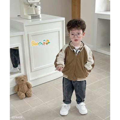 áo khoác bomber phối tay cho bé trai Beemo in chữ vải nhung cho bé trai từ 9-24kg 5376ADB