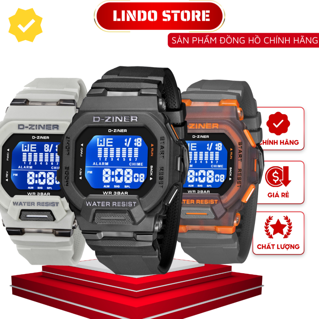 [ Tặng Pin] Đồng hồ điện tử nam chống nước 30M thể thao chính hãng D-ZINER DZ8312 kèm hộp thiếc