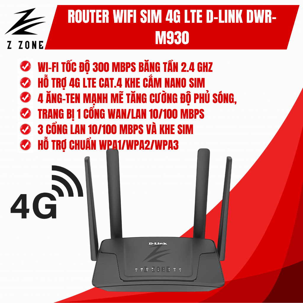 Bộ Phát WiFi Router 4G LTE D-Link DWR-M930, Nano SIM, Phát WiFi Tiện Lợi